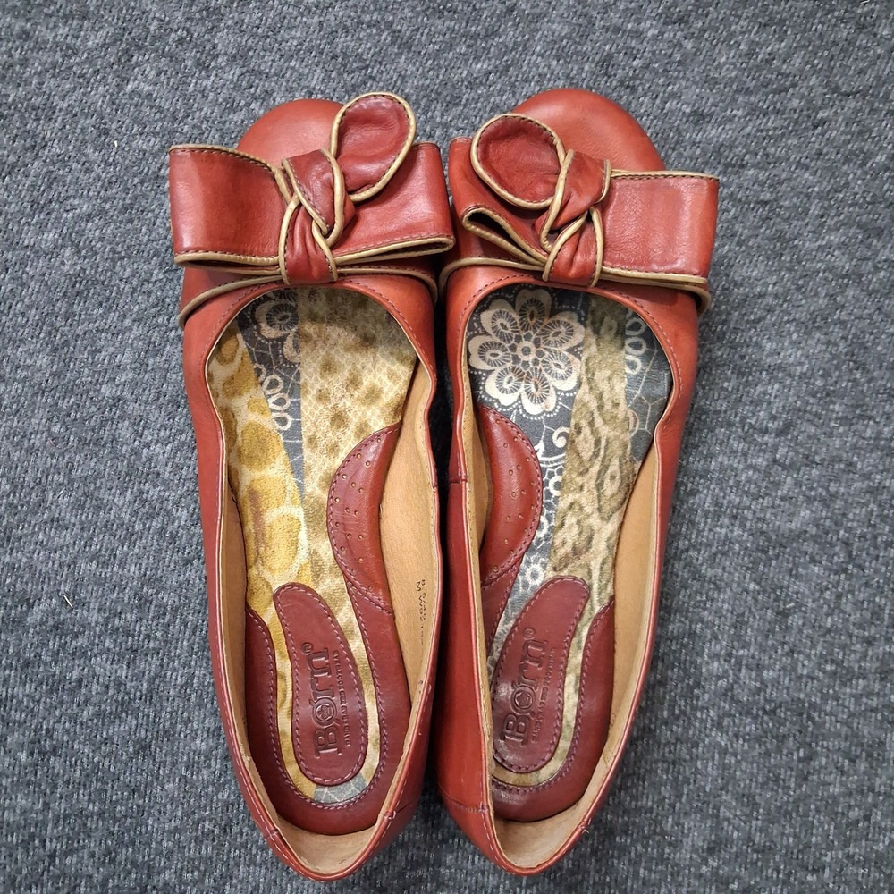 Born Leather Ballet Flats Orange Bow Slip On Shoes W92152 VBEJ10 Womens 8.5 40 - Picture 9 of 15